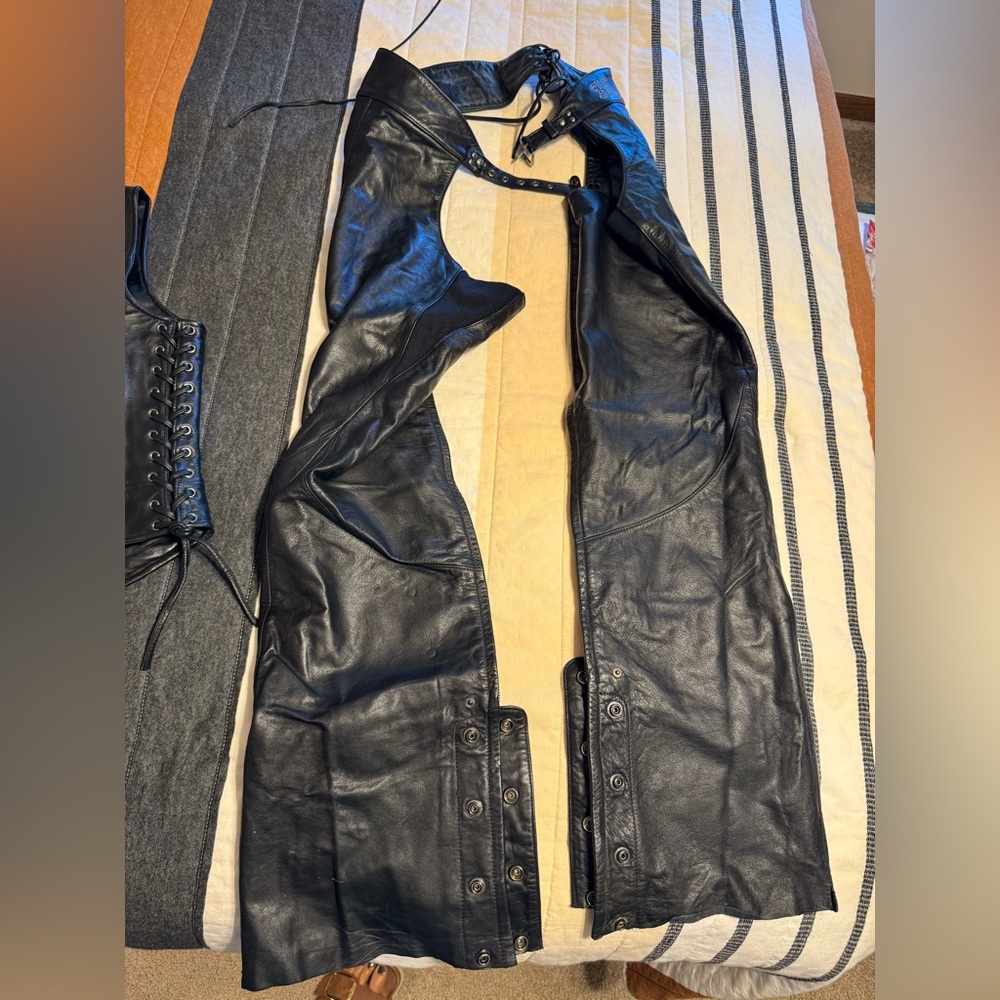 Black Leather Chaps for Women - Classic Biker Style